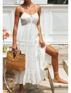 Hot Women's Midi Dress Dress Slip Dress Fashion Modern Birthday Graduation Going out Regular Fit Plain Sleeveless Spaghetti Strap Summer Women White Dresses