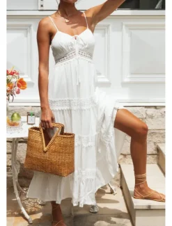 Hot Women's Midi Dress Dress Slip Dress Fashion Modern Birthday Graduation Going out Regular Fit Plain Sleeveless Spaghetti Strap Summer Women White Dresses