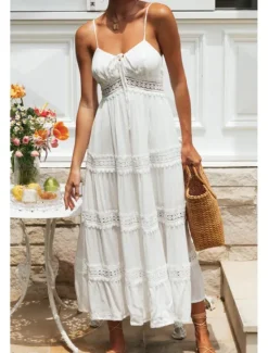 Hot Women's Midi Dress Dress Slip Dress Fashion Modern Birthday Graduation Going out Regular Fit Plain Sleeveless Spaghetti Strap Summer Women White Dresses