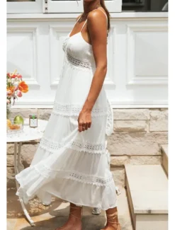 Hot Women's Midi Dress Dress Slip Dress Fashion Modern Birthday Graduation Going out Regular Fit Plain Sleeveless Spaghetti Strap Summer Women White Dresses
