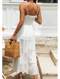Hot Women's Midi Dress Dress Slip Dress Fashion Modern Birthday Graduation Going out Regular Fit Plain Sleeveless Spaghetti Strap Summer Women White Dresses