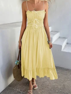 Outlet Women's Midi Dress White Dress Casual Dress Summer Dress Slip Dress Fashion Modern Daily Beach Weekend Regular Fit Plain Sleeveless Spaghetti Strap Black Yellow Blue Green Summer Women Vacation Dresses|Sundresses