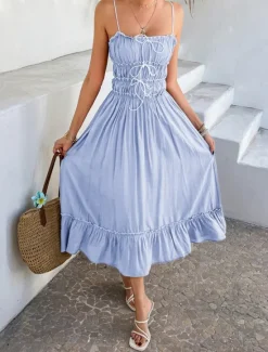 Outlet Women's Midi Dress White Dress Casual Dress Summer Dress Slip Dress Fashion Modern Daily Beach Weekend Regular Fit Plain Sleeveless Spaghetti Strap Black Yellow Blue Green Summer Women Vacation Dresses|Sundresses