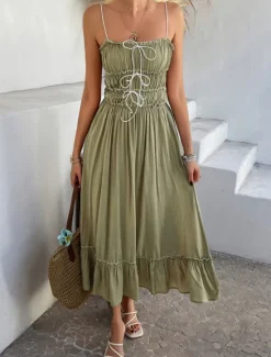 Outlet Women's Midi Dress White Dress Casual Dress Summer Dress Slip Dress Fashion Modern Daily Beach Weekend Regular Fit Plain Sleeveless Spaghetti Strap Black Yellow Blue Green Summer Women Vacation Dresses|Sundresses