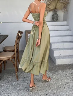 Outlet Women's Midi Dress White Dress Casual Dress Summer Dress Slip Dress Fashion Modern Daily Beach Weekend Regular Fit Plain Sleeveless Spaghetti Strap Black Yellow Blue Green Summer Women Vacation Dresses|Sundresses