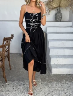 Outlet Women's Midi Dress White Dress Casual Dress Summer Dress Slip Dress Fashion Modern Daily Beach Weekend Regular Fit Plain Sleeveless Spaghetti Strap Black Yellow Blue Green Summer Women Vacation Dresses|Sundresses