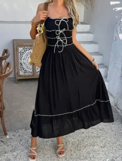 Outlet Women's Midi Dress White Dress Casual Dress Summer Dress Slip Dress Fashion Modern Daily Beach Weekend Regular Fit Plain Sleeveless Spaghetti Strap Black Yellow Blue Green Summer Women Vacation Dresses|Sundresses