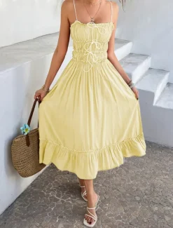 Outlet Women's Midi Dress White Dress Casual Dress Summer Dress Slip Dress Fashion Modern Daily Beach Weekend Regular Fit Plain Sleeveless Spaghetti Strap Black Yellow Blue Green Summer Women Vacation Dresses|Sundresses