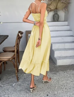 Outlet Women's Midi Dress White Dress Casual Dress Summer Dress Slip Dress Fashion Modern Daily Beach Weekend Regular Fit Plain Sleeveless Spaghetti Strap Black Yellow Blue Green Summer Women Vacation Dresses|Sundresses