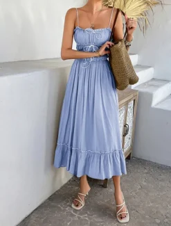 Outlet Women's Midi Dress White Dress Casual Dress Summer Dress Slip Dress Fashion Modern Daily Beach Weekend Regular Fit Plain Sleeveless Spaghetti Strap Black Yellow Blue Green Summer Women Vacation Dresses|Sundresses