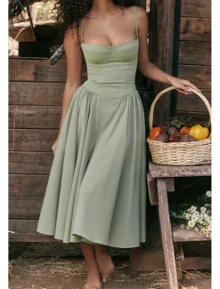 Online Women's Midi Dress White Dress Graduation Dress Slip Dress Fashion Modern Birthday Graduation Date Regular Fit Plain Sleeveless Spaghetti Strap Black Yellow Light Green Red Summer Women Vacation Dresses