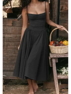 Online Women's Midi Dress White Dress Graduation Dress Slip Dress Fashion Modern Birthday Graduation Date Regular Fit Plain Sleeveless Spaghetti Strap Black Yellow Light Green Red Summer Women Vacation Dresses