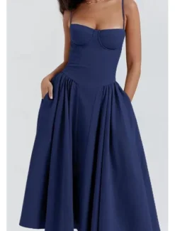 Online Women's Midi Dress White Dress Graduation Dress Slip Dress Fashion Modern Birthday Graduation Date Regular Fit Plain Sleeveless Spaghetti Strap Black Yellow Light Green Red Summer Women Vacation Dresses