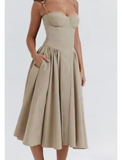 Online Women's Midi Dress White Dress Graduation Dress Slip Dress Fashion Modern Birthday Graduation Date Regular Fit Plain Sleeveless Spaghetti Strap Black Yellow Light Green Red Summer Women Vacation Dresses