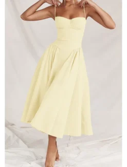 Online Women's Midi Dress White Dress Graduation Dress Slip Dress Fashion Modern Birthday Graduation Date Regular Fit Plain Sleeveless Spaghetti Strap Black Yellow Light Green Red Summer Women Vacation Dresses