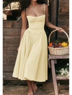 Online Women's Midi Dress White Dress Graduation Dress Slip Dress Fashion Modern Birthday Graduation Date Regular Fit Plain Sleeveless Spaghetti Strap Black Yellow Light Green Red Summer Women Vacation Dresses