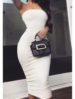 Discount Women's Midi Dress White Dress Graduation Dress Bodycon Fashion Outdoor Birthday Date Regular Fit Plain Sleeveless Strapless Black White Army Green Red Summer Women White Dresses
