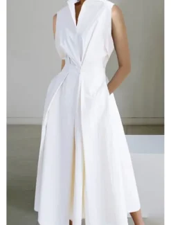 Outlet Women's Midi Dress White Dress Trumpet Mermaid Dress Print Dress Fashion Tea Party Going out Weekend Regular Fit Plain Flower Sleeveless V Neck White Cream Orange Beige Summer Women White Dresses