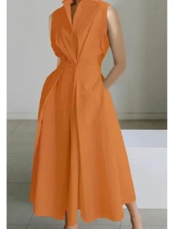 Outlet Women's Midi Dress White Dress Trumpet Mermaid Dress Print Dress Fashion Tea Party Going out Weekend Regular Fit Plain Flower Sleeveless V Neck White Cream Orange Beige Summer Women White Dresses