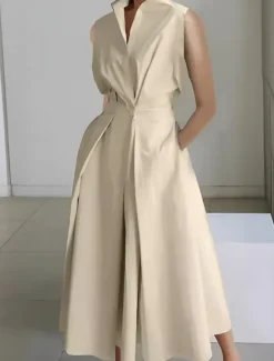 Outlet Women's Midi Dress White Dress Trumpet Mermaid Dress Print Dress Fashion Tea Party Going out Weekend Regular Fit Plain Flower Sleeveless V Neck White Cream Orange Beige Summer Women White Dresses