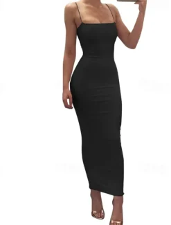 Outlet Women's Midi Dress White Dress Graduation Dress Party Dress Slip Dress Elegant Fashion Party Birthday Holiday Regular Fit Plain Sleeveless Spaghetti Strap Black White Red Summer Women White Dresses