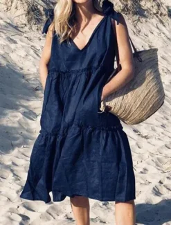 Outlet Women's Midi Dress White Dress Casual Dress Sundress Elegant Modern Daily Summer Dress Loose Fit Plain Pure Color Sleeveless Deep V Lace Up Neck Black White Red Summer Women White Dresses