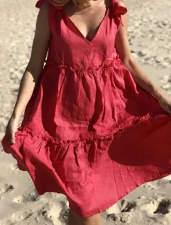Outlet Women's Midi Dress White Dress Casual Dress Sundress Elegant Modern Daily Summer Dress Loose Fit Plain Pure Color Sleeveless Deep V Lace Up Neck Black White Red Summer Women White Dresses