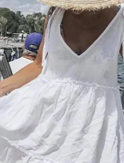 Outlet Women's Midi Dress White Dress Casual Dress Sundress Elegant Modern Daily Summer Dress Loose Fit Plain Pure Color Sleeveless Deep V Lace Up Neck Black White Red Summer Women White Dresses
