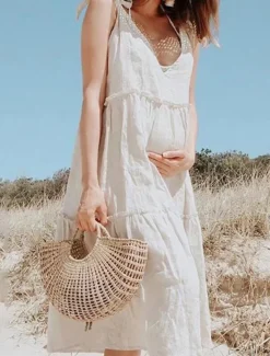 Outlet Women's Midi Dress White Dress Casual Dress Sundress Elegant Modern Daily Summer Dress Loose Fit Plain Pure Color Sleeveless Deep V Lace Up Neck Black White Red Summer Women White Dresses