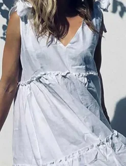 Outlet Women's Midi Dress White Dress Casual Dress Sundress Elegant Modern Daily Summer Dress Loose Fit Plain Pure Color Sleeveless Deep V Lace Up Neck Black White Red Summer Women White Dresses