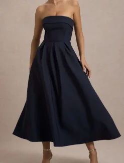Sale Women's Midi Dress White Dress Graduation Dress Prom Dress Party Dress Fashion Wedding Party Evening Party Regular Fit Plain Sleeveless Strapless Black White Yellow Pink Summer Women White Dresses