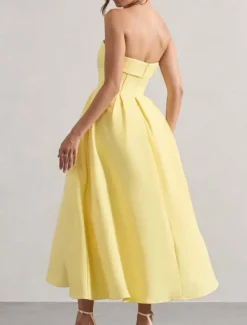 Sale Women's Midi Dress White Dress Graduation Dress Prom Dress Party Dress Fashion Wedding Party Evening Party Regular Fit Plain Sleeveless Strapless Black White Yellow Pink Summer Women White Dresses