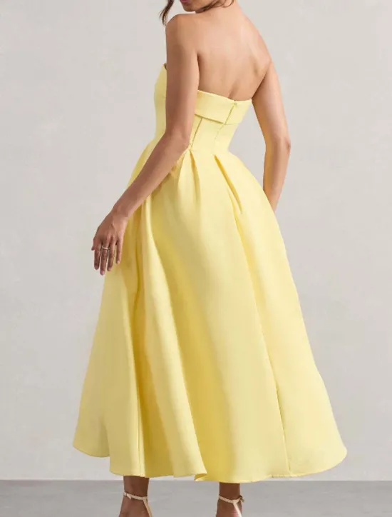 Sale Women's Midi Dress White Dress Graduation Dress Prom Dress Party Dress Fashion Wedding Party Evening Party Regular Fit Plain Sleeveless Strapless Black White Yellow Pink Summer Women White Dresses