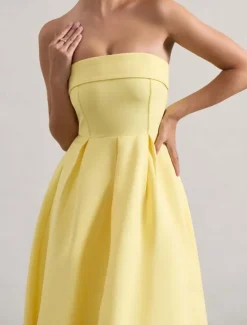 Sale Women's Midi Dress White Dress Graduation Dress Prom Dress Party Dress Fashion Wedding Party Evening Party Regular Fit Plain Sleeveless Strapless Black White Yellow Pink Summer Women White Dresses