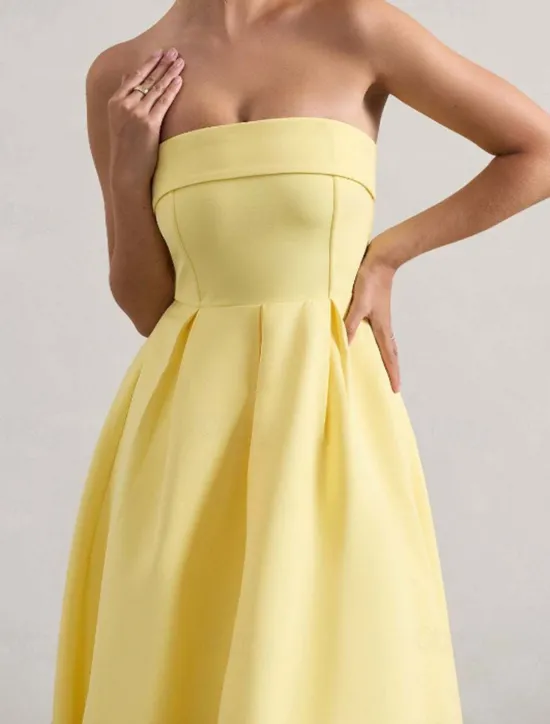 Sale Women's Midi Dress White Dress Graduation Dress Prom Dress Party Dress Fashion Wedding Party Evening Party Regular Fit Plain Sleeveless Strapless Black White Yellow Pink Summer Women White Dresses