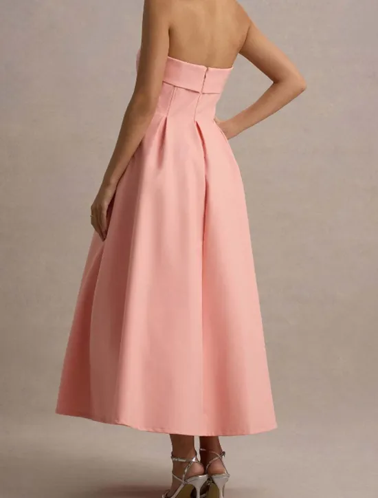 Sale Women's Midi Dress White Dress Graduation Dress Prom Dress Party Dress Fashion Wedding Party Evening Party Regular Fit Plain Sleeveless Strapless Black White Yellow Pink Summer Women White Dresses