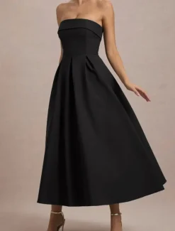 Sale Women's Midi Dress White Dress Graduation Dress Prom Dress Party Dress Fashion Wedding Party Evening Party Regular Fit Plain Sleeveless Strapless Black White Yellow Pink Summer Women White Dresses