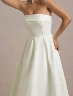 Sale Women's Midi Dress White Dress Graduation Dress Prom Dress Party Dress Fashion Wedding Party Evening Party Regular Fit Plain Sleeveless Strapless Black White Yellow Pink Summer Women White Dresses