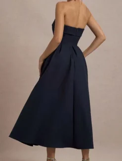 Sale Women's Midi Dress White Dress Graduation Dress Prom Dress Party Dress Fashion Wedding Party Evening Party Regular Fit Plain Sleeveless Strapless Black White Yellow Pink Summer Women White Dresses
