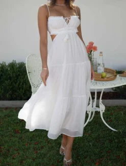 Clearance Women's Midi Dress White Dress Graduation Dress Slip Dress Fashion Modern Birthday Holiday Graduation Regular Fit Plain Sleeveless Spaghetti Strap Black White Yellow Blue Summer Women White Dresses