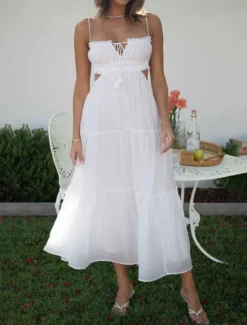 Clearance Women's Midi Dress White Dress Graduation Dress Slip Dress Fashion Modern Birthday Holiday Graduation Regular Fit Plain Sleeveless Spaghetti Strap Black White Yellow Blue Summer Women White Dresses
