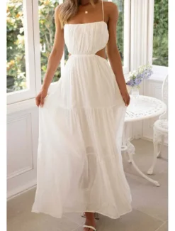 New Women's Midi Dress White Dress Graduation Dress Slip Dress Fashion Modern Birthday Holiday Date Regular Fit Plain Sleeveless Spaghetti Strap White Light Green Orange Summer Women Cocktail Dress