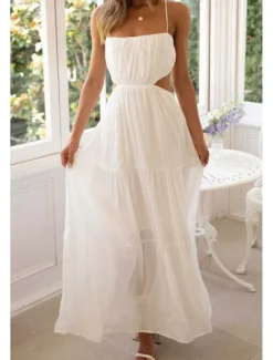New Women's Midi Dress White Dress Graduation Dress Slip Dress Fashion Modern Birthday Holiday Date Regular Fit Plain Sleeveless Spaghetti Strap White Light Green Orange Summer Women Cocktail Dress