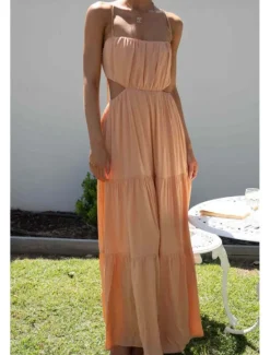 New Women's Midi Dress White Dress Graduation Dress Slip Dress Fashion Modern Birthday Holiday Date Regular Fit Plain Sleeveless Spaghetti Strap White Light Green Orange Summer Women Cocktail Dress