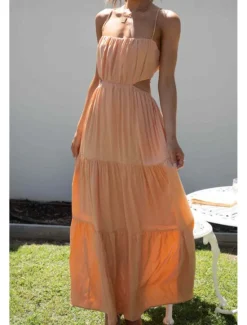 New Women's Midi Dress White Dress Graduation Dress Slip Dress Fashion Modern Birthday Holiday Date Regular Fit Plain Sleeveless Spaghetti Strap White Light Green Orange Summer Women Cocktail Dress