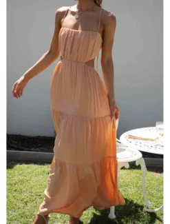 New Women's Midi Dress White Dress Graduation Dress Slip Dress Fashion Modern Birthday Holiday Date Regular Fit Plain Sleeveless Spaghetti Strap White Light Green Orange Summer Women Cocktail Dress