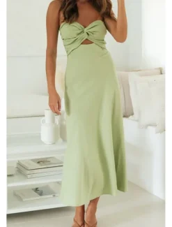 Sale Women's Midi Dress White Dress Graduation Dress Fashion Vacation Birthday Holiday Regular Fit Plain Sleeveless Strapless White Yellow Green Summer Women White Dresses