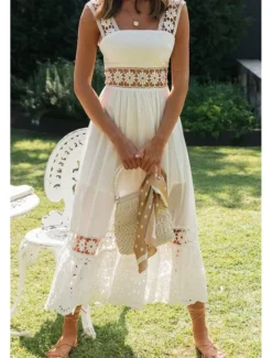 Outlet Women's Midi Dress Dress Graduation Dress Elegant Fashion Modern Vacation Birthday Going out Regular Fit Plain Sleeveless U Neck Summer Women White Dresses