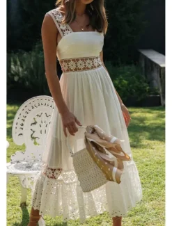 Outlet Women's Midi Dress Dress Graduation Dress Elegant Fashion Modern Vacation Birthday Going out Regular Fit Plain Sleeveless U Neck Summer Women White Dresses