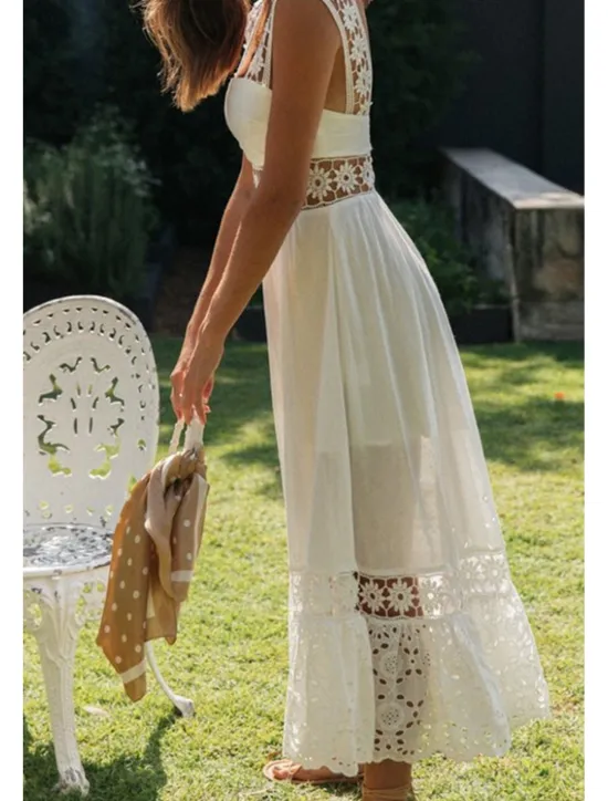 Outlet Women's Midi Dress Dress Graduation Dress Elegant Fashion Modern Vacation Birthday Going out Regular Fit Plain Sleeveless U Neck Summer Women White Dresses